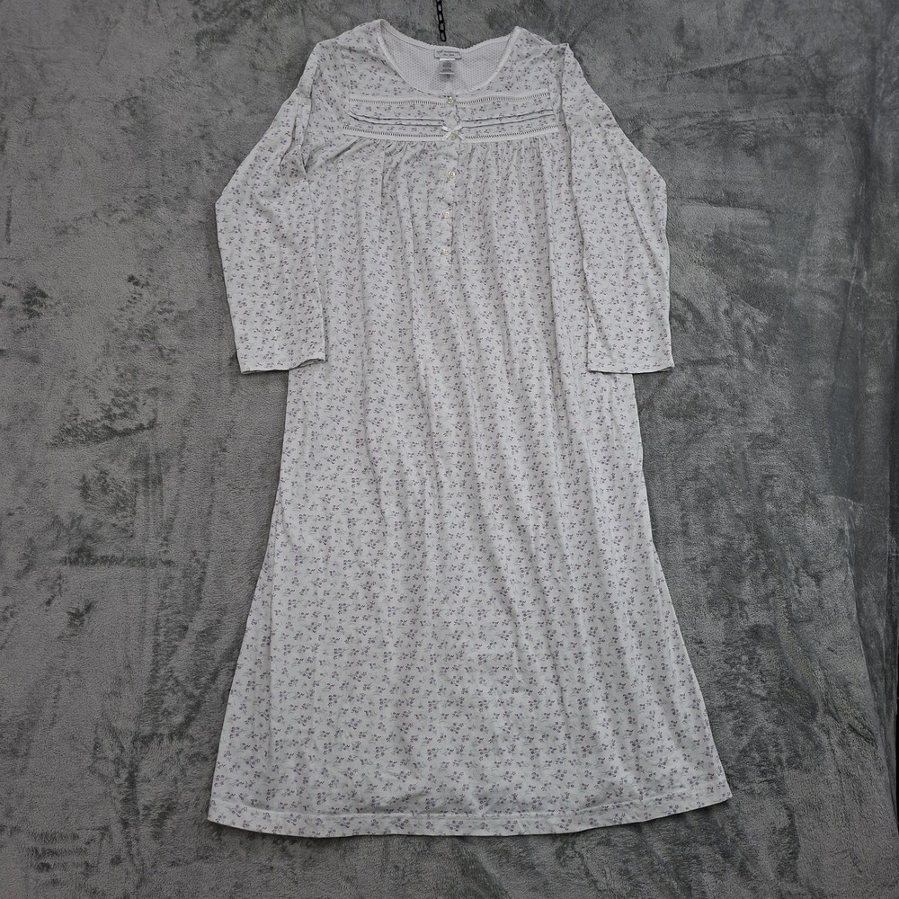 Soft Moments‎ New York Nightgown Size M Cotton Blend Long Sleeve Lace Floral